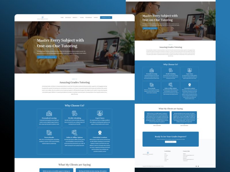 Amazing Grades Tutoring website design by Softliro