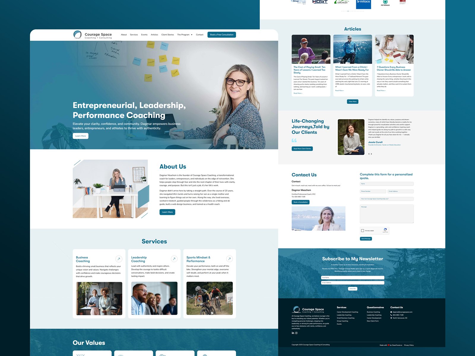 Courage Space Coaching + Consulting website design by Softliro