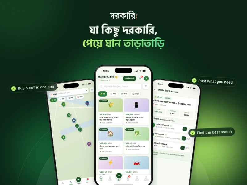 Dorkari app: whatever you need, get it fast. Buyer home, live map and a request with interested vendors