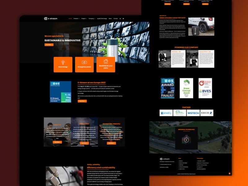 E-STREAM International website design by Softliro