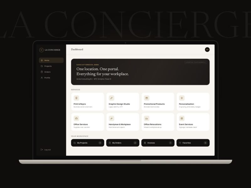 La Concierge business portal dashboard on a laptop