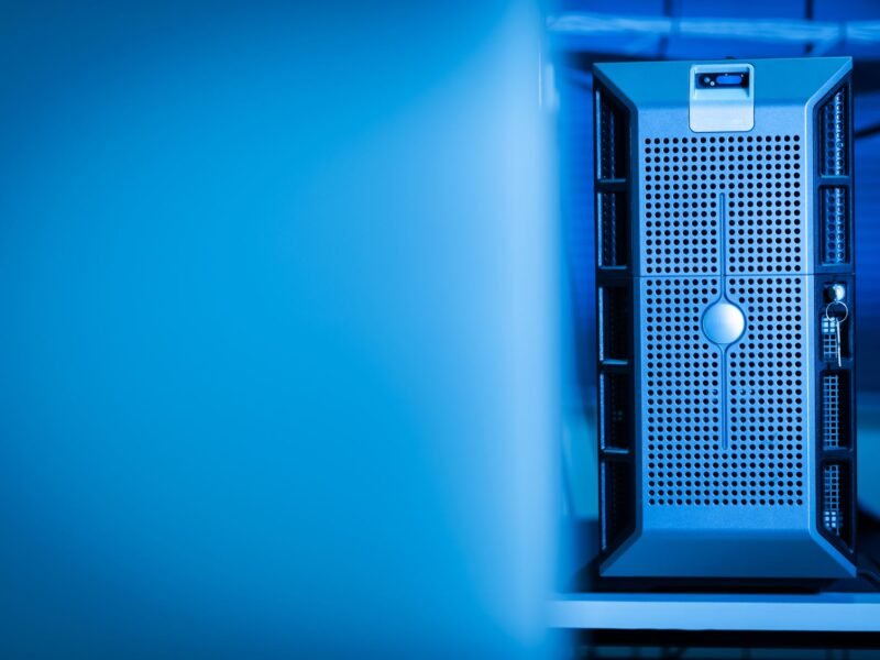 Servers racked in a data centre room