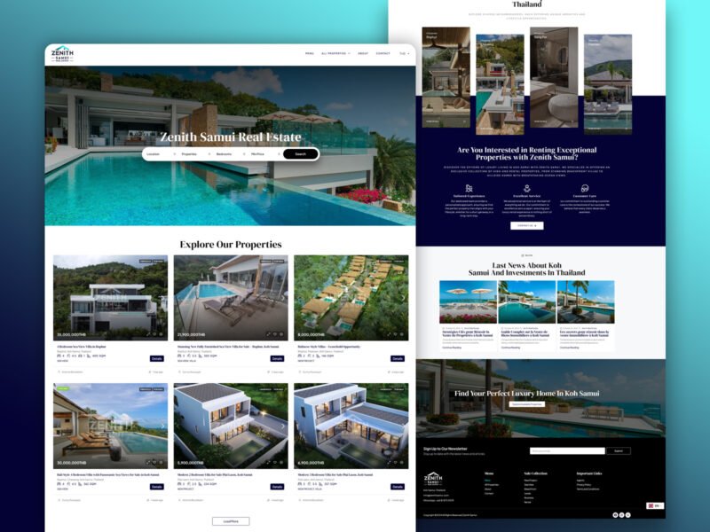 Zenith Samui Real Estate website design by Softliro